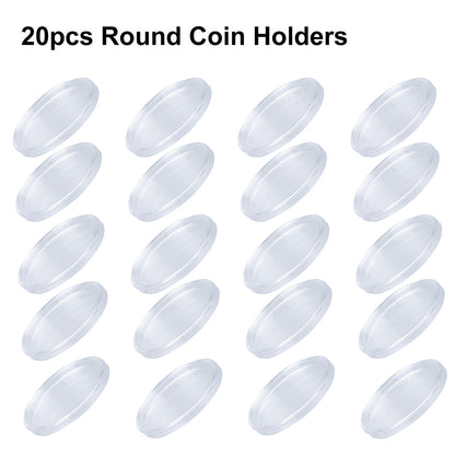 46mm Coin Collection Cases Storage Box Capsules, 5 Sizes (19/24/29/34/39 mm) EVA Protect Gasket, Clear Round Display Holder Organizer Container for Collectors, 20Pcs