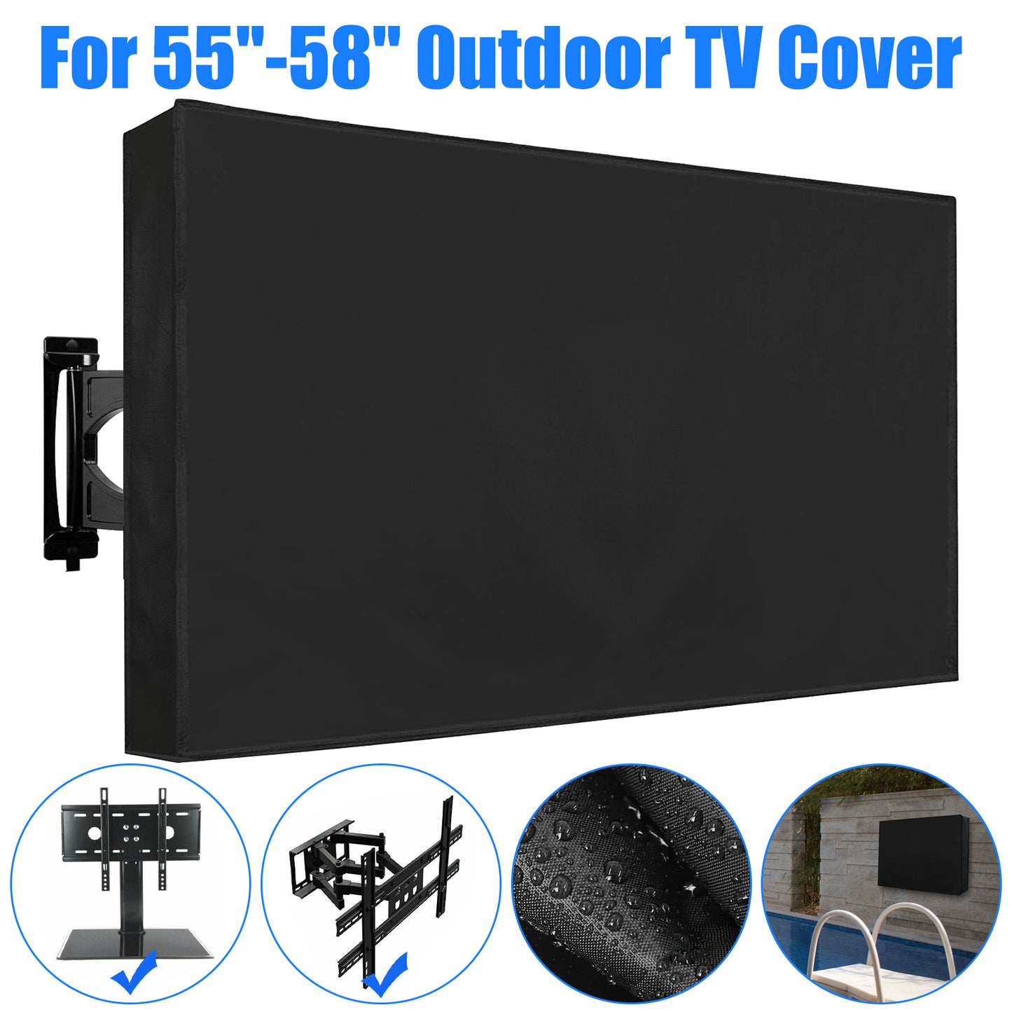 Outdoor Waterproof 55-58" TV Cover - Weatherproof TV Protection TV Cover for  Outside Flat Screen TV（Black）