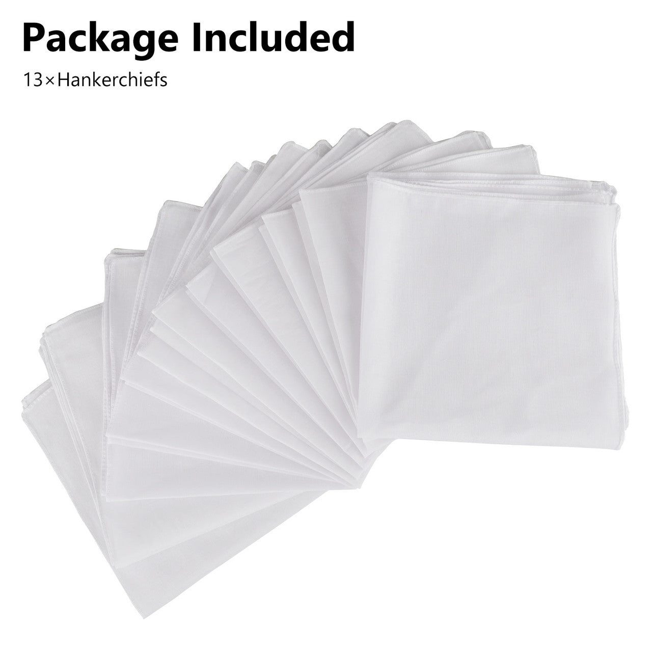 Men's Hanky Pocket Handkerchief Set, White Cotton, 13pcs