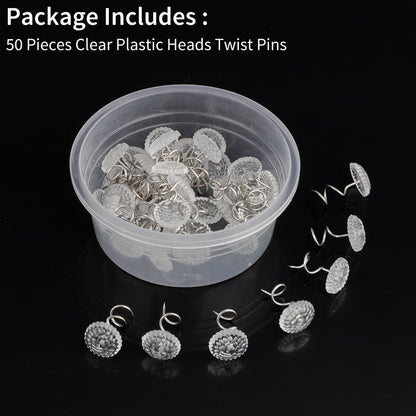 Set of 50, Fabric Twisty Pins with Clear Heads for Upholstery, Bedskirts, Slip Covers, Slipcovers and Other Materials - Sewing Supplies Essential