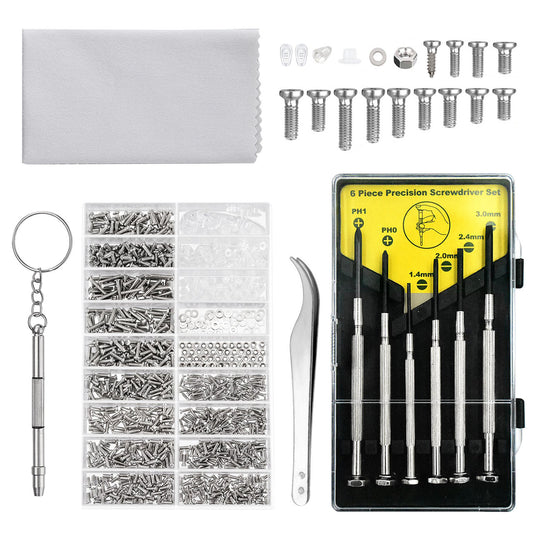 Eyeglass Repair Tool Kit, with Eyeglass Screws & Nose Pads, Small Precision Screwdriver Set, Curved Tip Tweezer and Cleaning Cloth for Eyeglasses, Sunglasses, Watch Clock Spectacle Repair, 6pcs