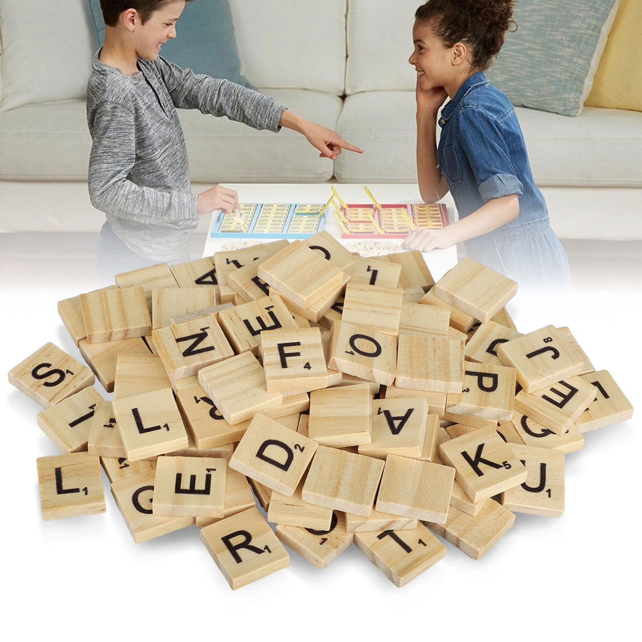Wood Letter Tiles, Scrabble Letters for Crafts, A-Z Capital Letters for Crafts Spelling, DIY Wood Gift Decoration, Making Alphabet Coasters and Scrabble Crossword Game, 4Pcs