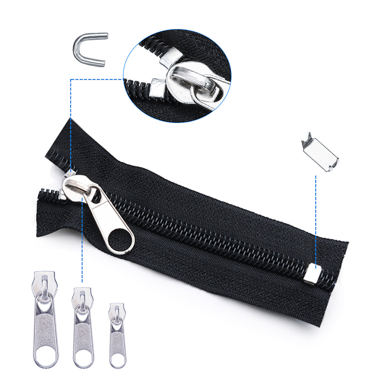 Zipper Repair Kit, Zipper Rescue Zipper Pull Replacement Accessories, Zipper Slider, Zipper Stopper & Zipper Install Plier for DIY Craft Jacket Backpack Suitcase Tents Luggage Zip Repair, 85Pcs