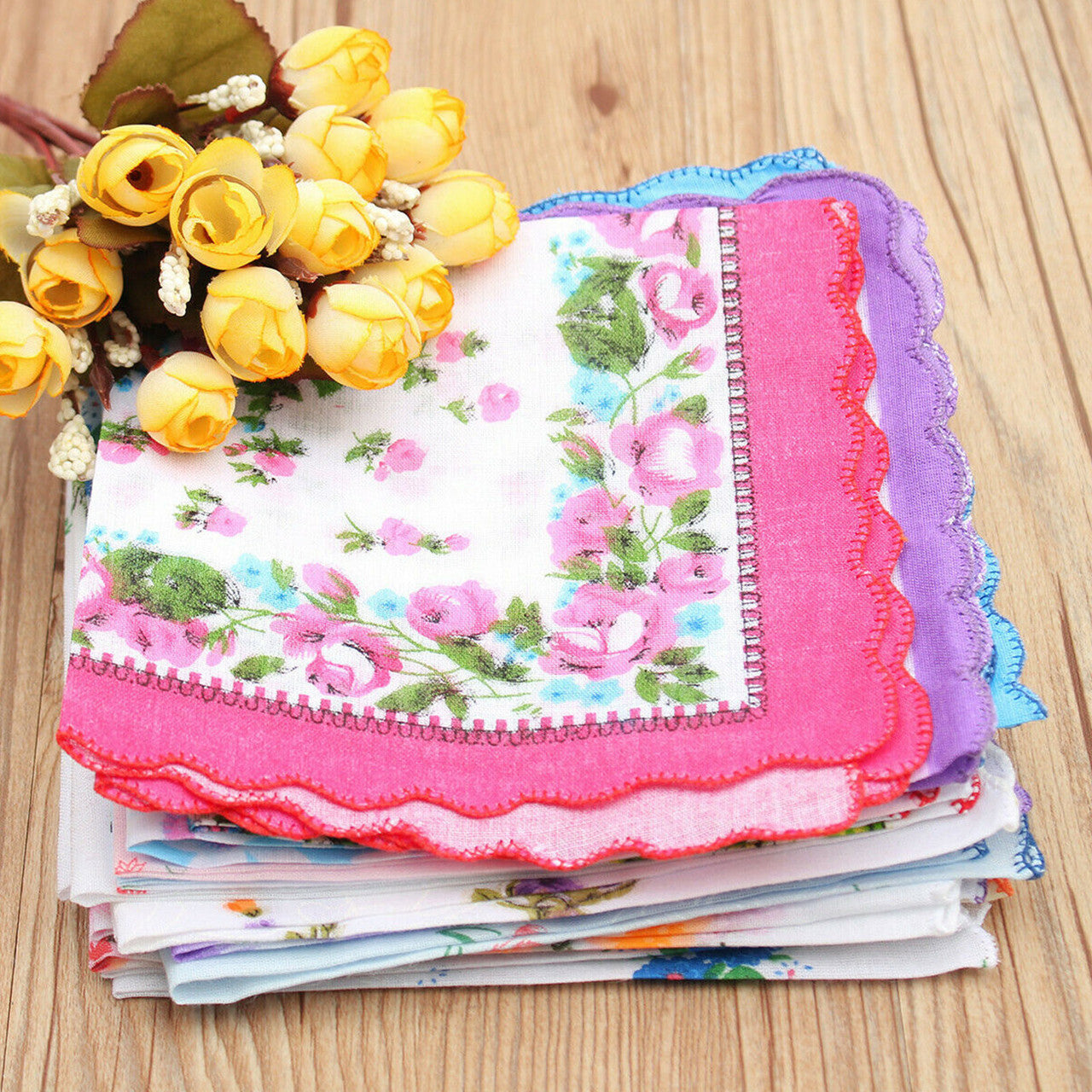 Women's Handkerchiefs, Colorful Printing Floral Ladies Handkerchiefs, 100% Cotton Classic, Pure Cotton Square Sheets, 20 Pieces