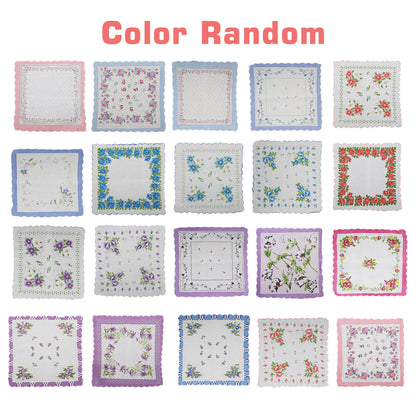 Women's Handkerchiefs, Colorful Printing Floral Ladies Handkerchiefs, 100% Cotton Classic, Pure Cotton Square Sheets, 20 Pieces