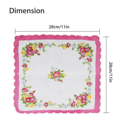 Women's Handkerchiefs, Colorful Printing Floral Ladies Handkerchiefs, 100% Cotton Classic, Pure Cotton Square Sheets, 20 Pieces