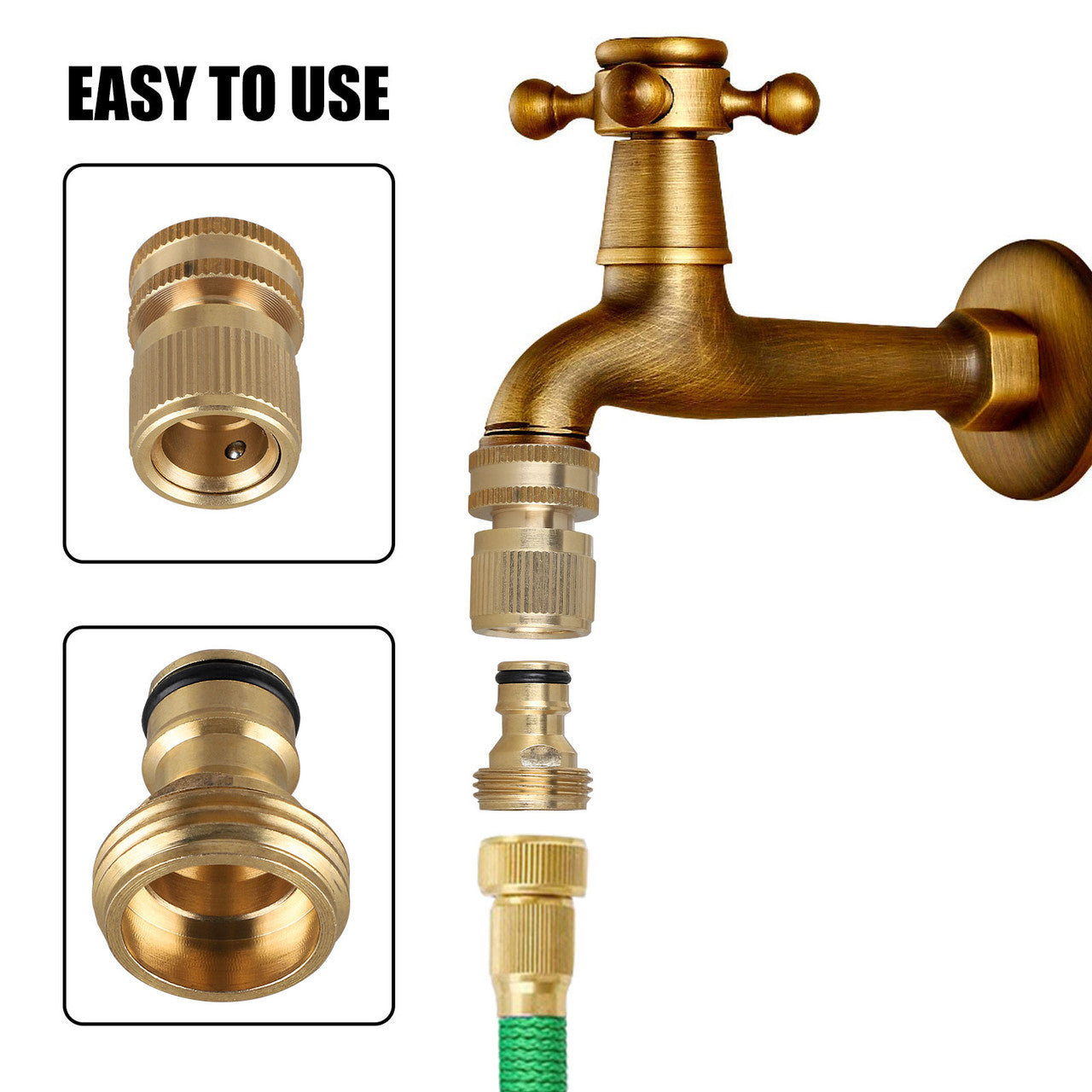 Garden Hose Quick Connect Set, Solid Brass Quick Connector Male & Female, 3/4 inch