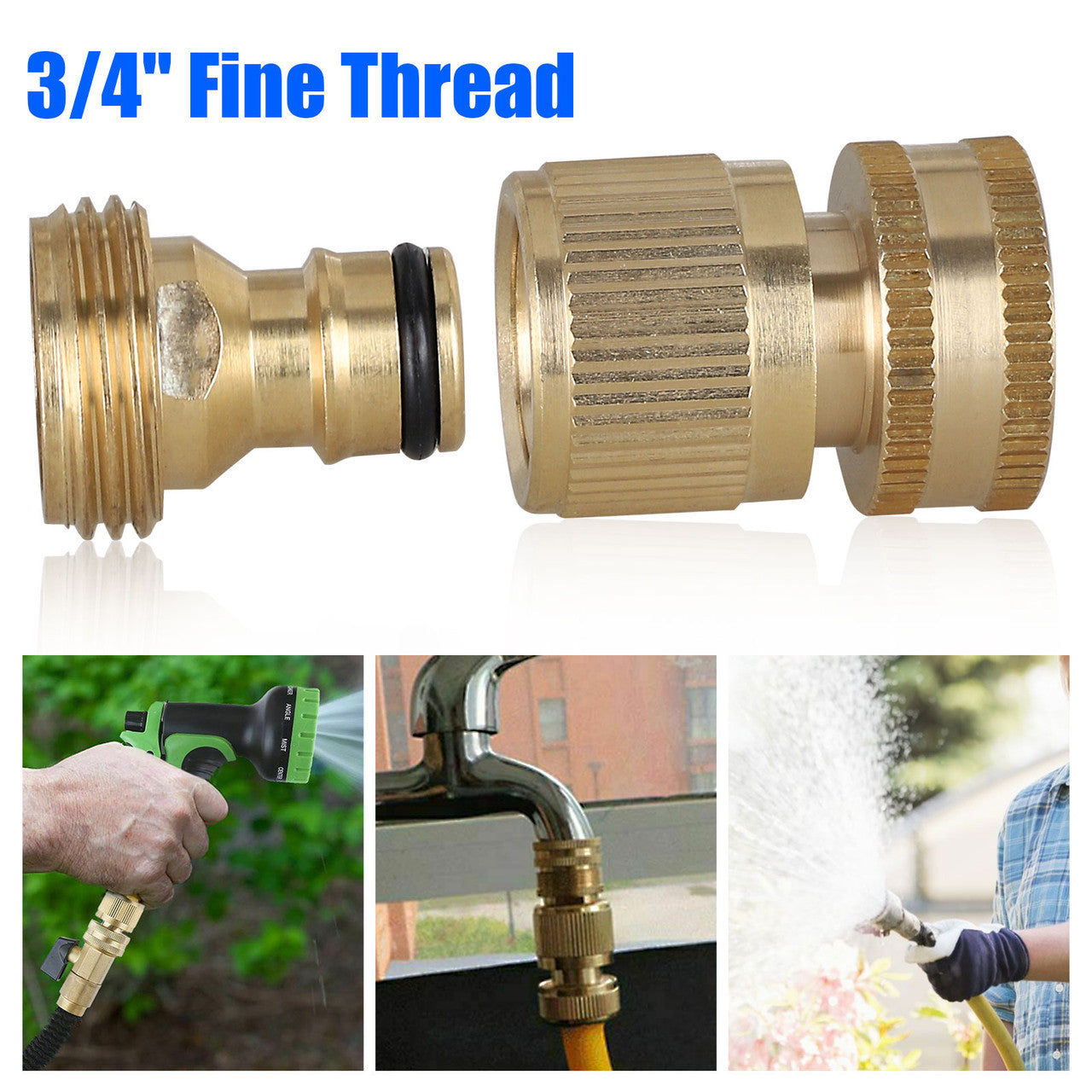 Garden Hose Quick Connect Set, Solid Brass Quick Connector Male & Female, 3/4 inch