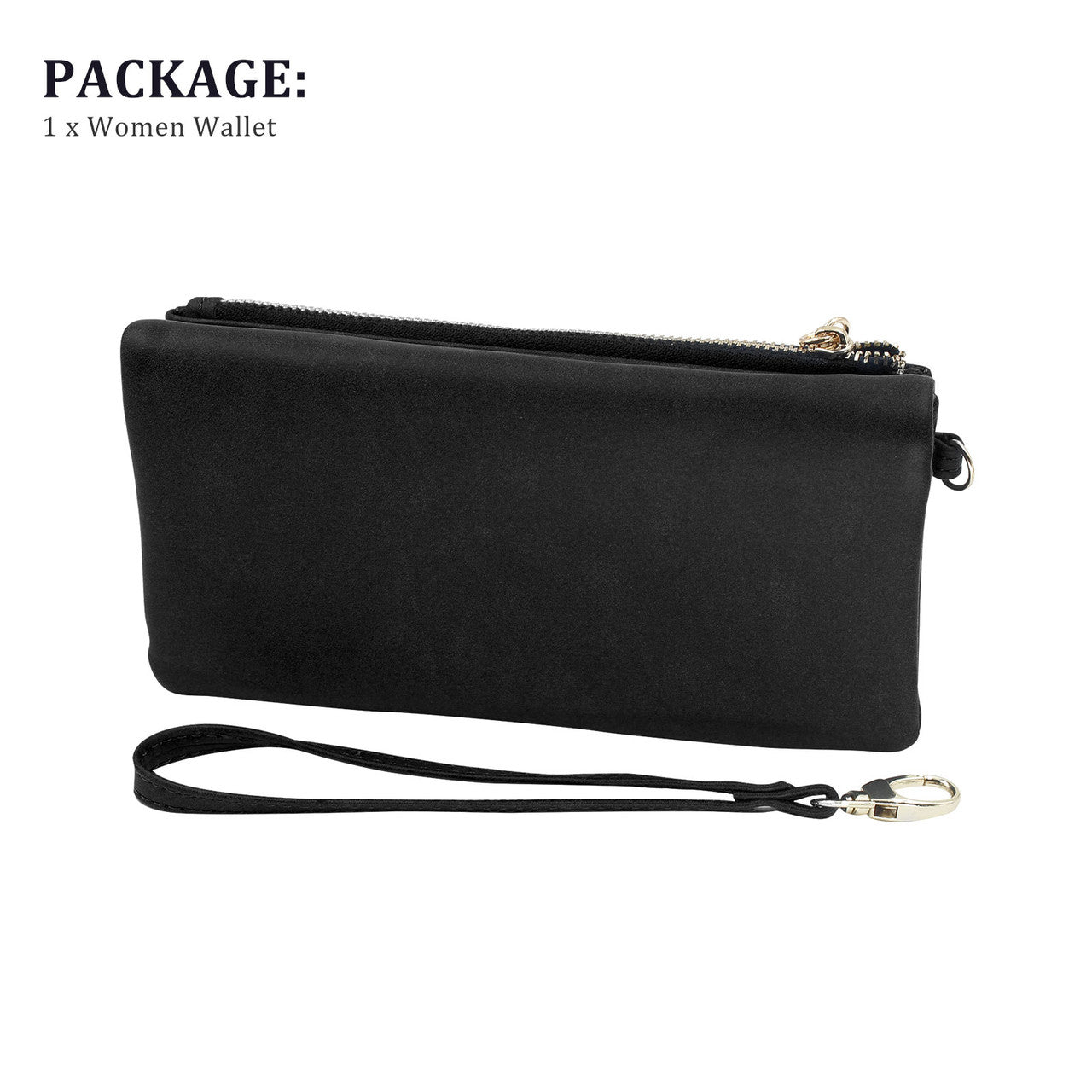 Women's PU Leather Wallet, Large Capacity Luxury Clutch Purse with Wristlet Strap, Durable Credit Card Organizer Holder Ladies Purse, Black