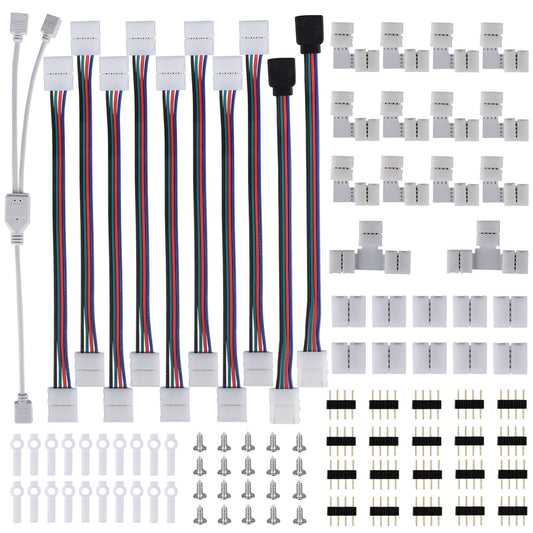 5050 4 Pin LED Strip Connector Kit - 8 Types of Solderless LED Strip Accessories Include LED Strip Light Connector Pigtails, Jumper Connectors, L Shape Connectors, Gapless Connectors, LED Strip Clips