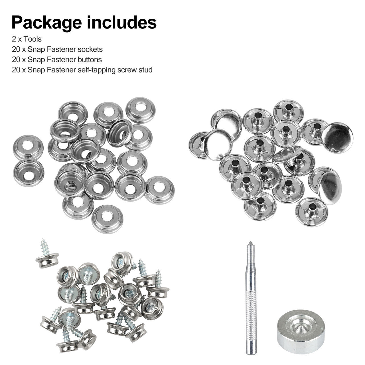 Leather Snap Fasteners Kit, 15mm Metal Button Snaps Press Studs with 2 Installation Tools, Snap Fastener Kit for Clothes, Jackets, Jeans Wears, Bracelets, Bags, 62Set