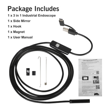 USB Snake Inspection Camera 2M 6 Adjustable LEDs Borescope Endoscope for Android