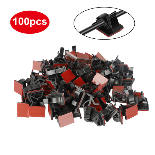 Cable Clips with Strong Adhesive Tapes, Wire Holder Organizer Cord Management for Car, Office and Home, Desk Accessories, Home, Nightstand, Black, 100pcs