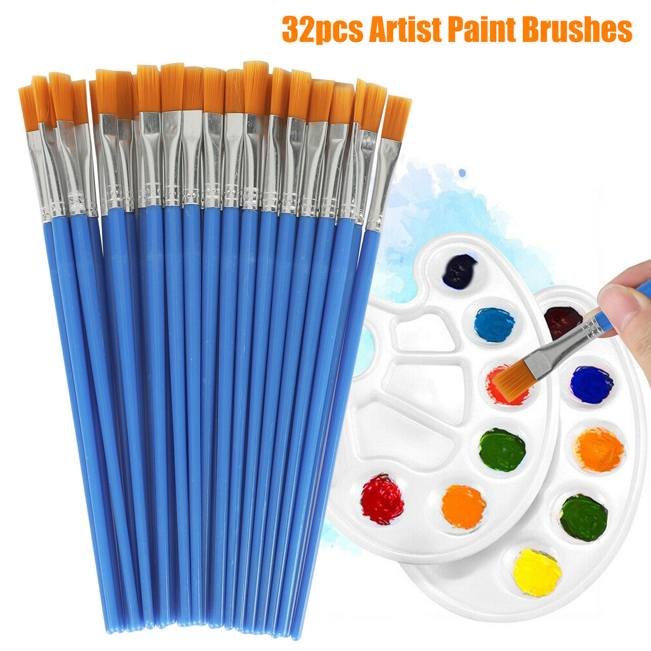 Paint Brushes Set, Flat Paintbrushes Nylon Hair Artist Acrylic Professional Paint Brushes for Acrylic Oil Watercolor, Face Nail Art, Miniature Detailing & Rock Painting, 32Pcs