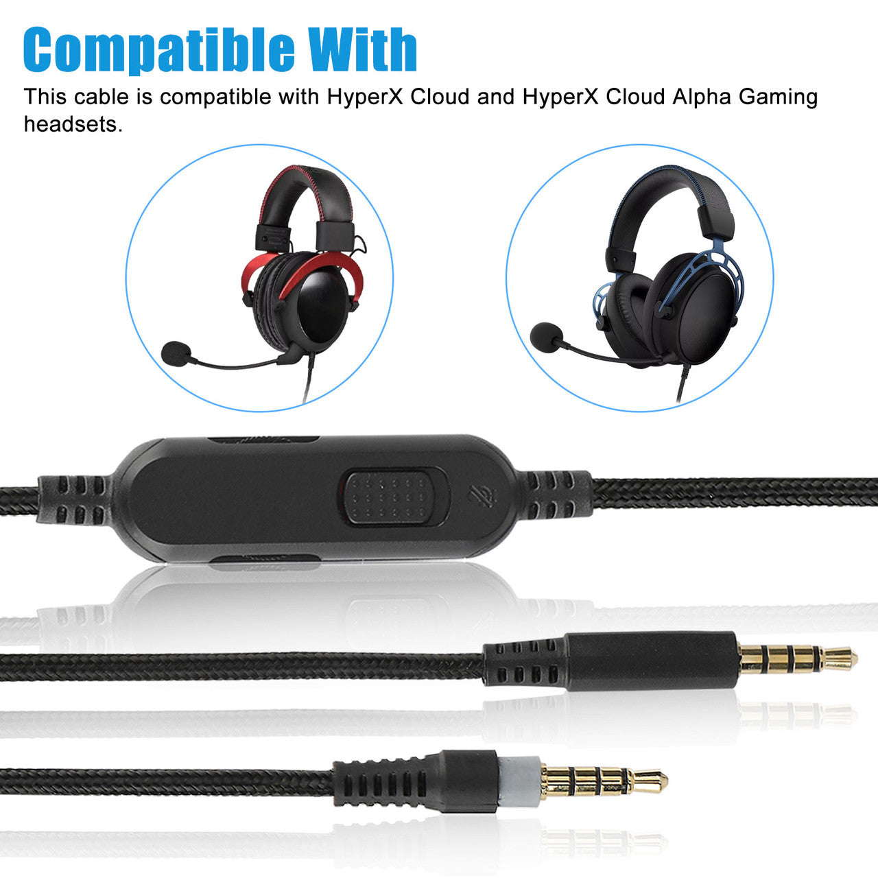 2m HyperX Cloud Alpha Gaming Headset Replacement Audio Cable w/ Inline Control