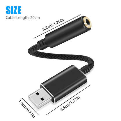 USB to 3.5mm Aux Headphone Jack Cable Audio Adapter For PC PS4 Laptop MacBook