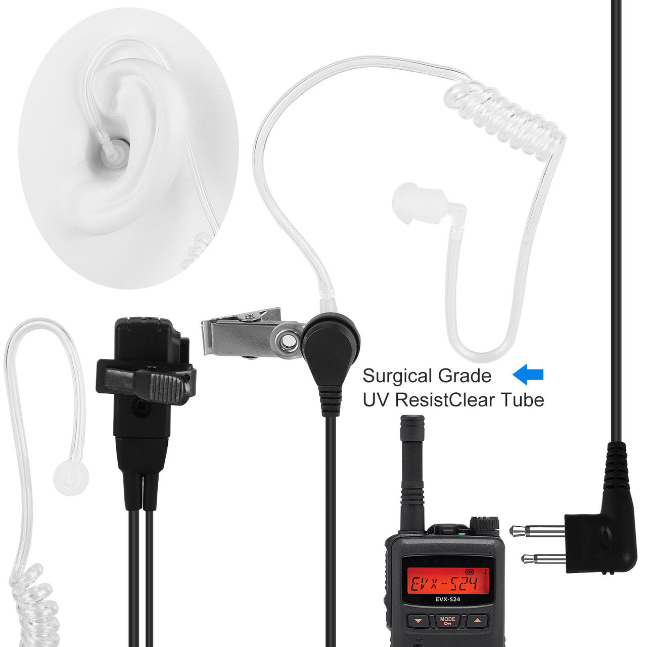 2-Pin Acoustic Tube Headset Earpiece Motorola Radio Walkie-Talkie CLS1110/1410