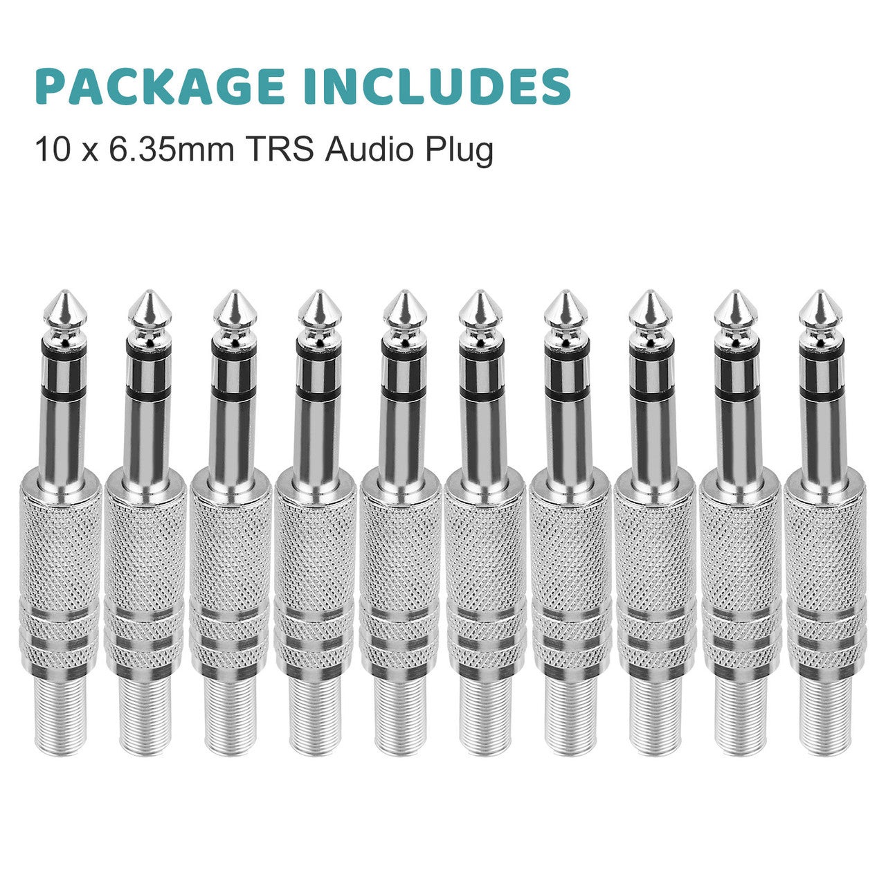6.35mm Male Audio 1/4" Plugs TRS Mono Plug, Solder Type, 10-Pcs