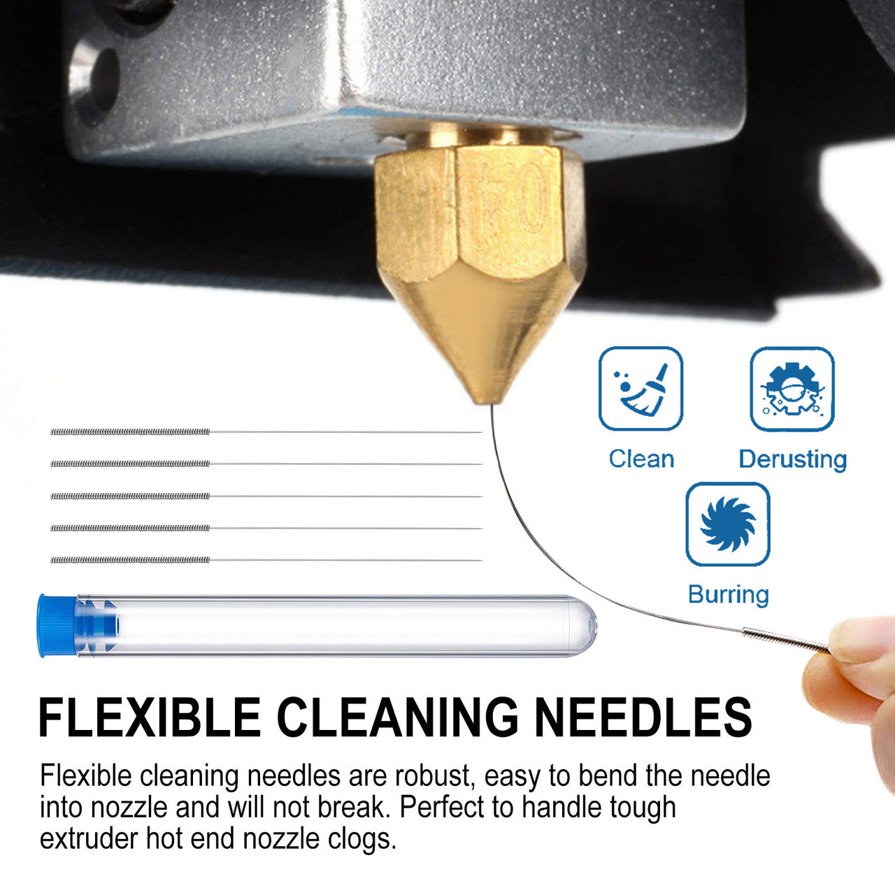 0.4mm Mk8 3D Printer Extruder Nozzle Needles Cleaning Tool Kit Ender Cr10, 19Pcs