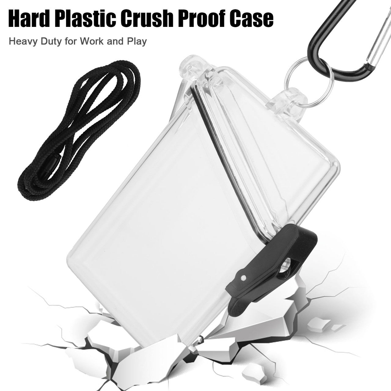 Waterproof ID Card Case Badge Holder Clear Vertical Safe Hard Plastic w/Lanyard