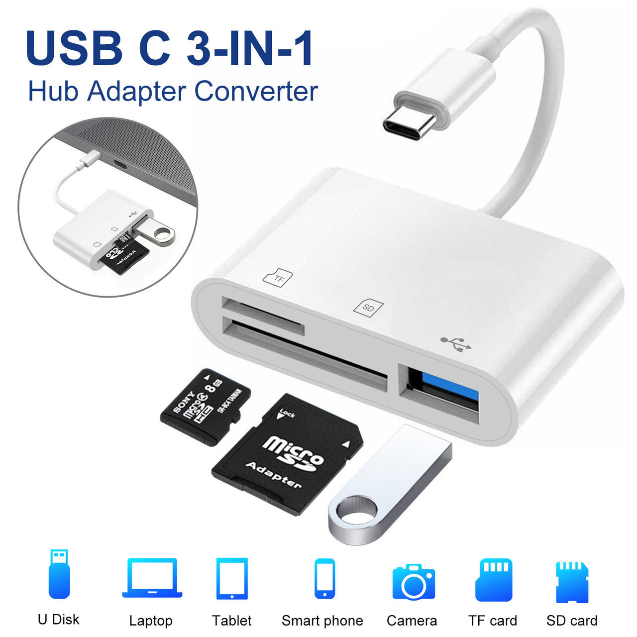 3 IN 1 Portable Space Aluminum Dongle Compatible with MacBook Pro/Air, Dell XPS, More Type C Devices