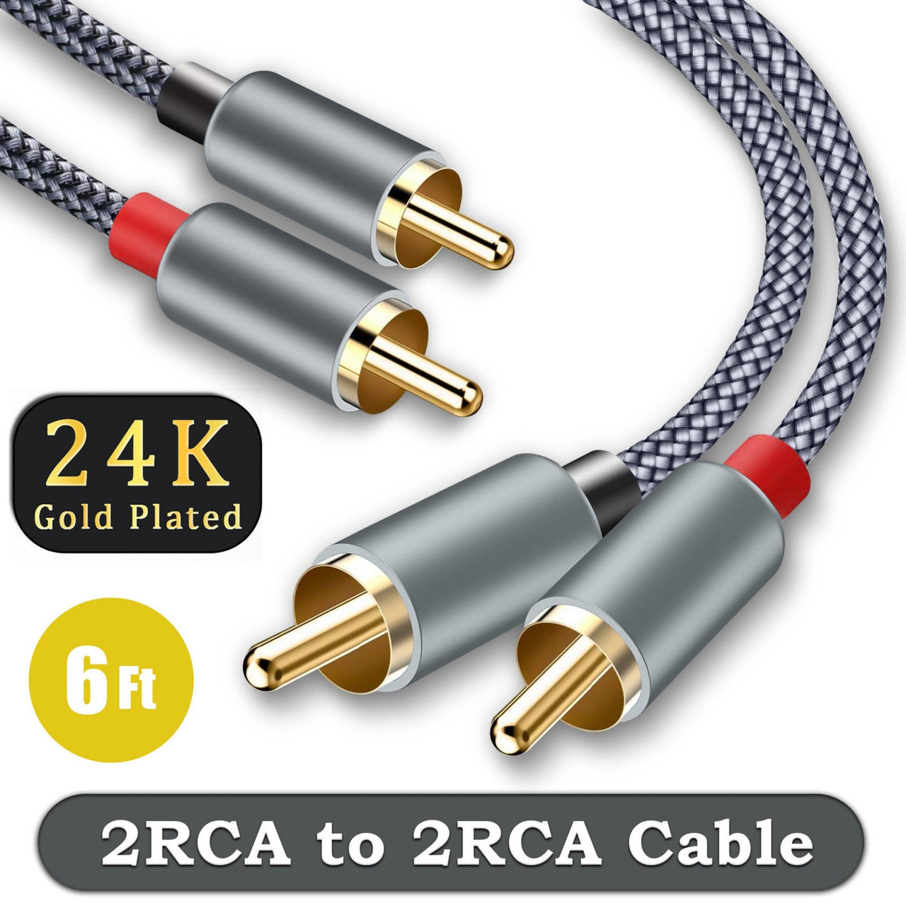 2 Packs Rca M/M Stereo Audio Cable - 6FT Rca Male Audio Stereo Subwoofer Cable, 6 Foot Nylon-Braided Auxiliary Audio Cord for Home Theater, Hdtv, Amplifiers, Hi-Fi Systems, Speakers, Left/Right