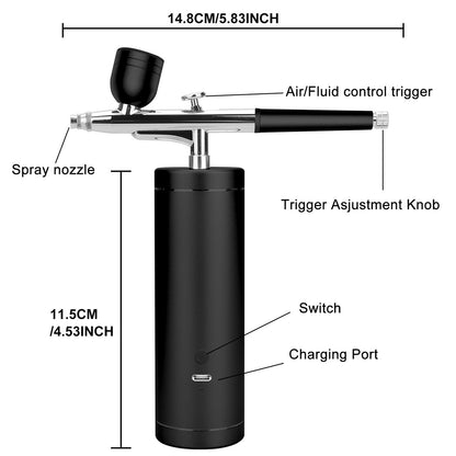 Portable Air-Brush Paint Spray Gun with a Longer Work Time and 3 Air Pressure Options, Black