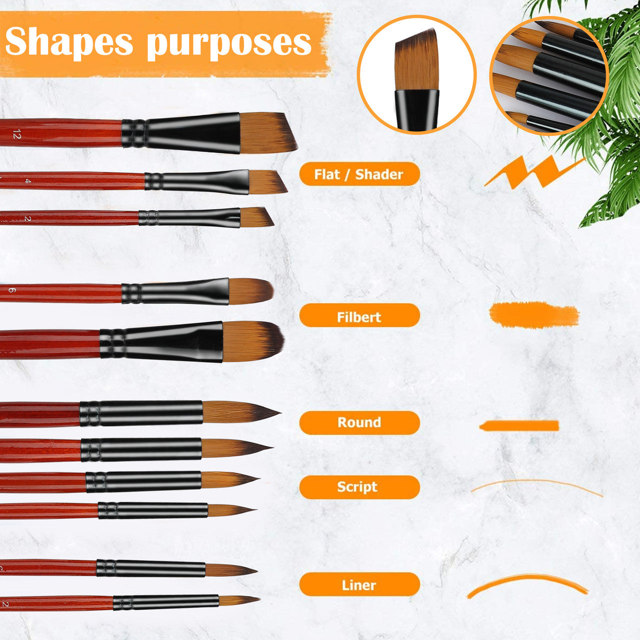 Paint Brush Set with Double Color Nylon Hairs and has Light Wooden Handles, 18 Pcs