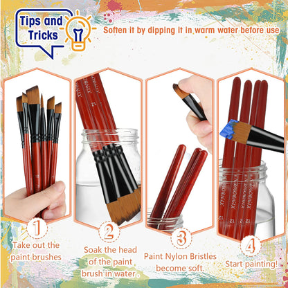 Paint Brush Set with Double Color Nylon Hairs and has Light Wooden Handles, 18 Pcs