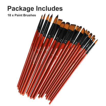 Paint Brush Set with Double Color Nylon Hairs and has Light Wooden Handles, 18 Pcs