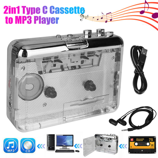 Portable Type C Converter Recorder Convert Tapes to Digital MP3 with Plug and Play Feature