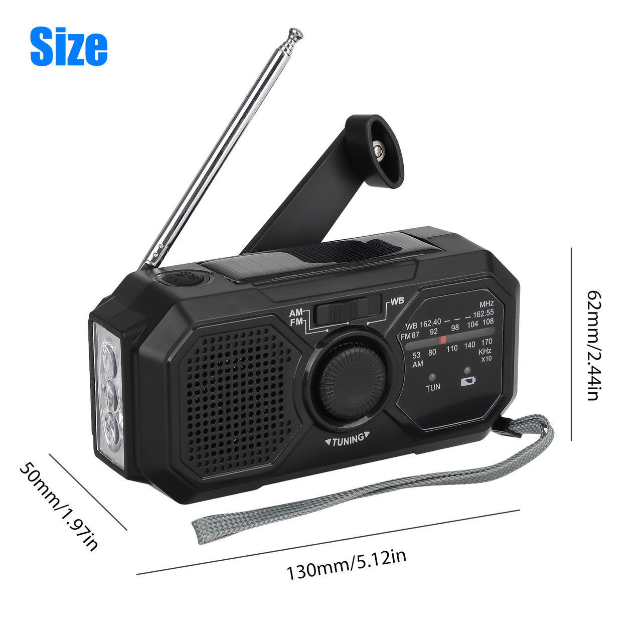 Emergency Solar Hand Crank Weather Radio with a Long Lasting Battery and Solar Charging