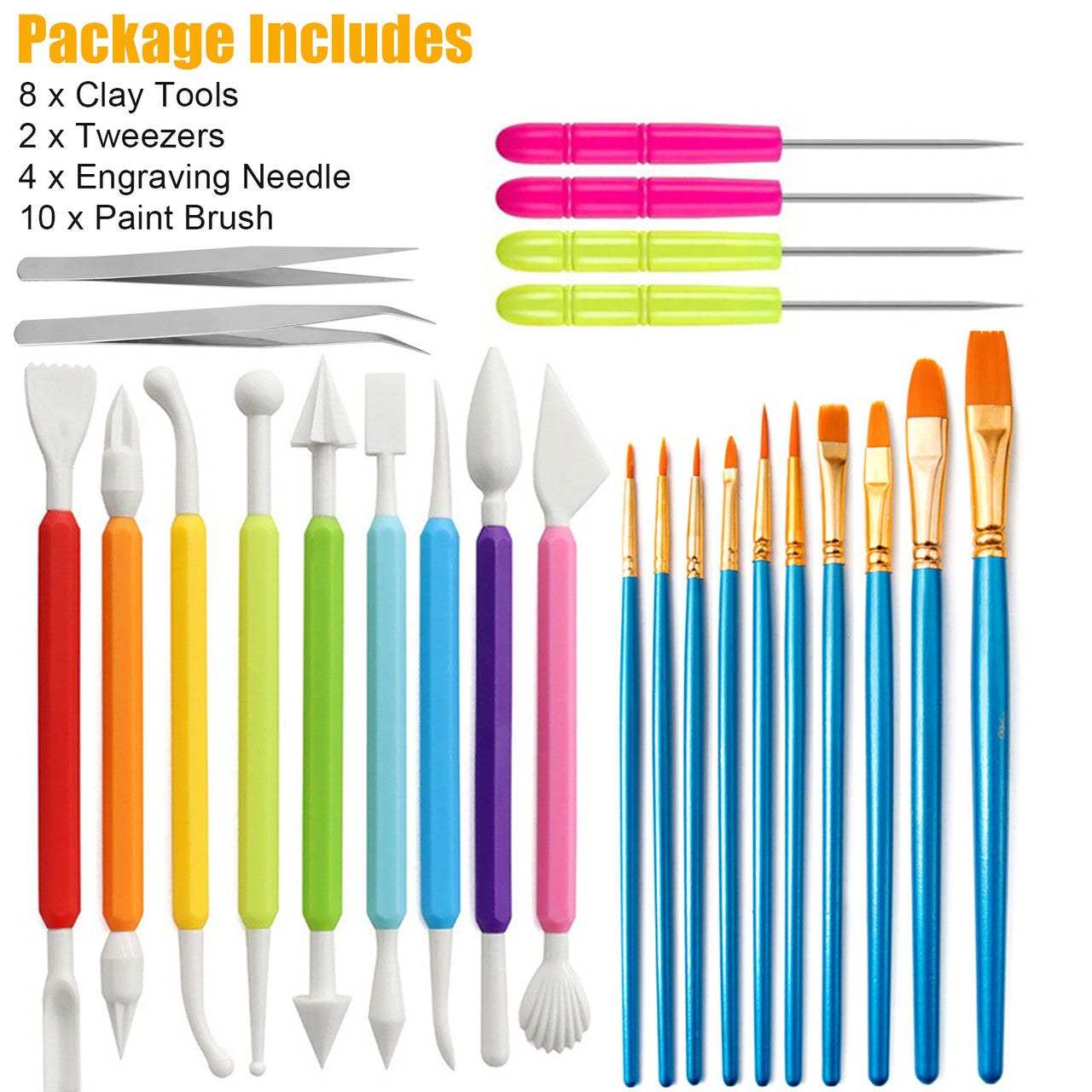 25 Packs Paint Brush Pottery Tool Set - Clay Tools Clay Sculpting Modeling Tools