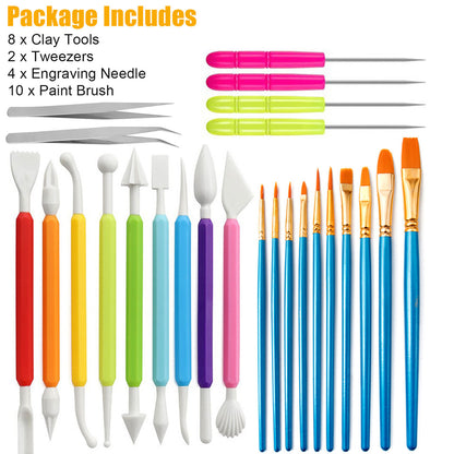 25 Packs Paint Brush Pottery Tool Set - Clay Tools Clay Sculpting Modeling Tools