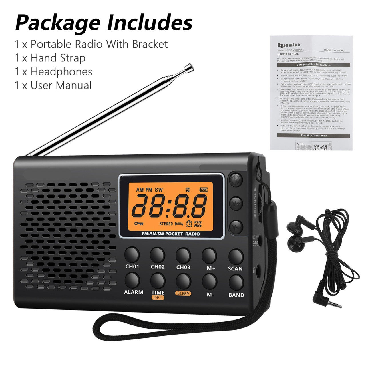 Multi-Band Portable Radio for Support Am/Fm/SW - Shortwave Radios Large LCD Screen USB Speaker Player Walkman 3.5 MM Headphone Jack