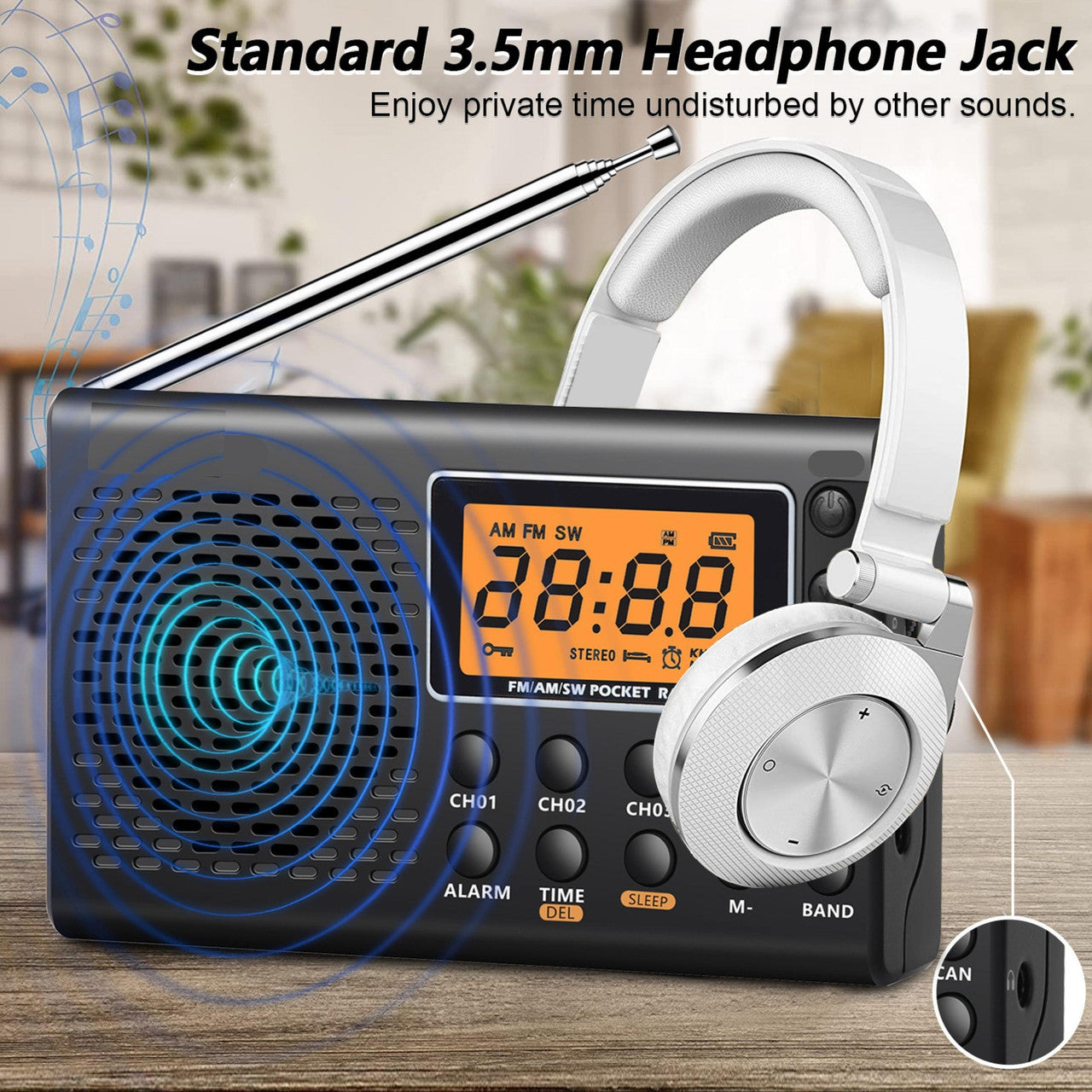 Multi-Band Portable Radio for Support Am/Fm/SW - Shortwave Radios Large LCD Screen USB Speaker Player Walkman 3.5 MM Headphone Jack