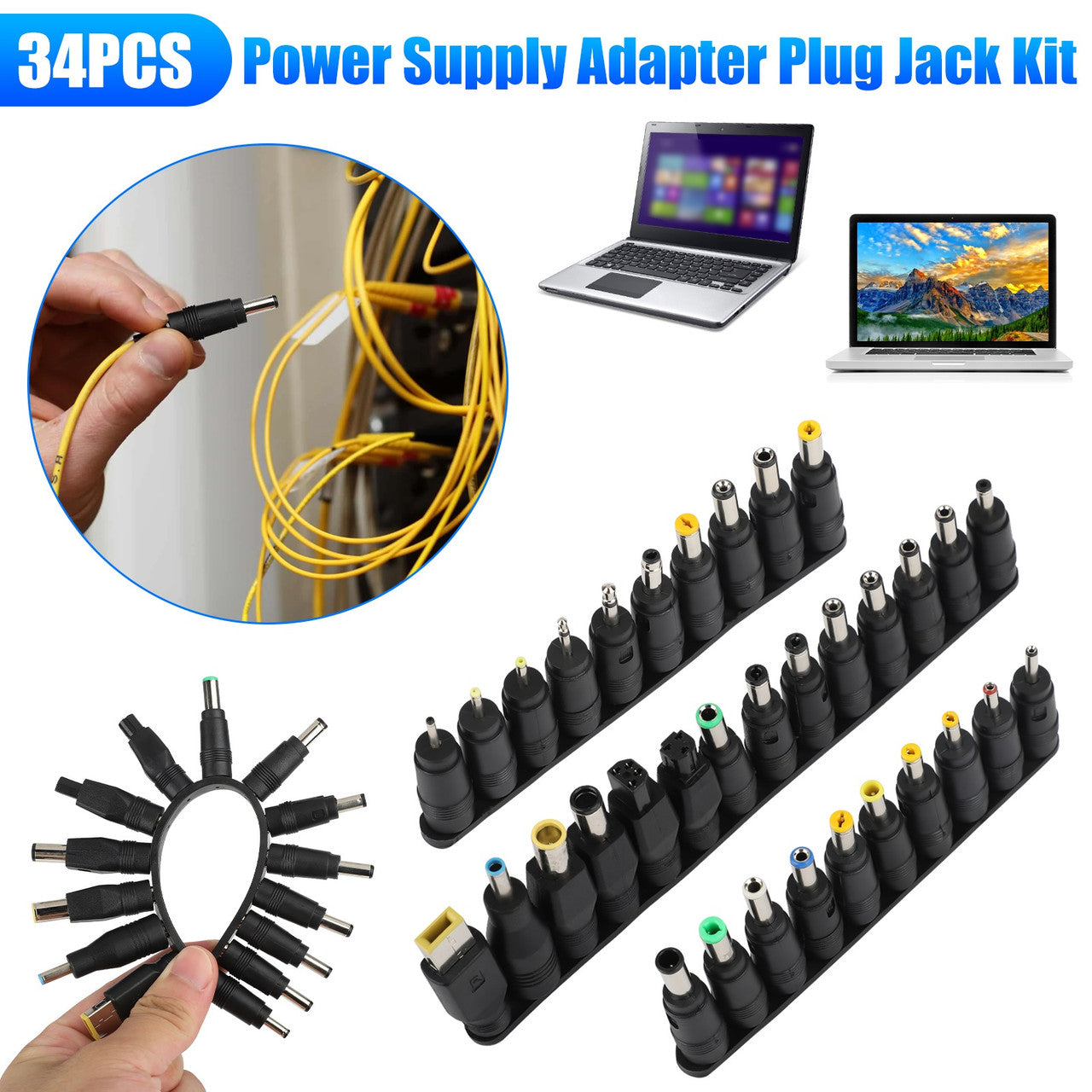 34 Pcs Charger Power Supply Adapter Plug Kit - For AC Power Adapter, 5.5x2.1mm Female Base,Universal Laptop NoteBook connector