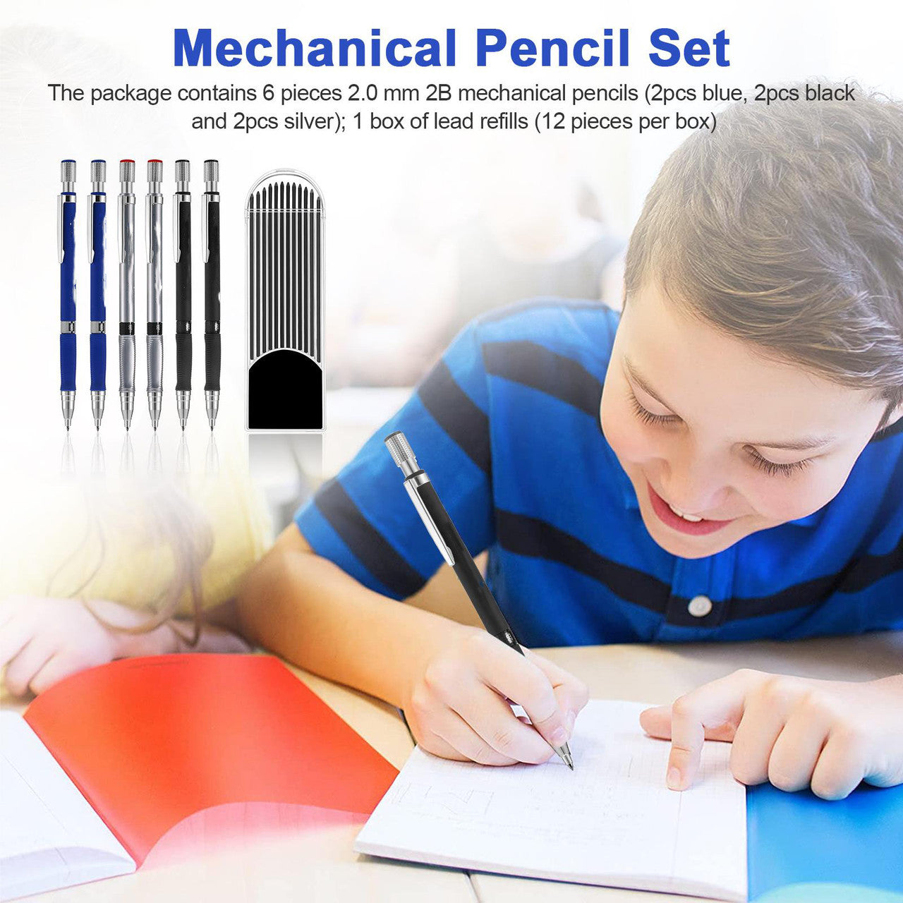 6 Pcs Mechanical Drafting Clutch Pencil - 2.0mm Mechanical Pencil Set,for Art Sketching Carpenter Draft Drawing Writing Crafting