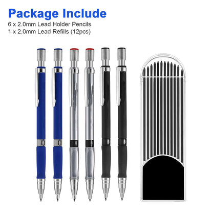 6 Pcs Mechanical Drafting Clutch Pencil - 2.0mm Mechanical Pencil Set,for Art Sketching Carpenter Draft Drawing Writing Crafting