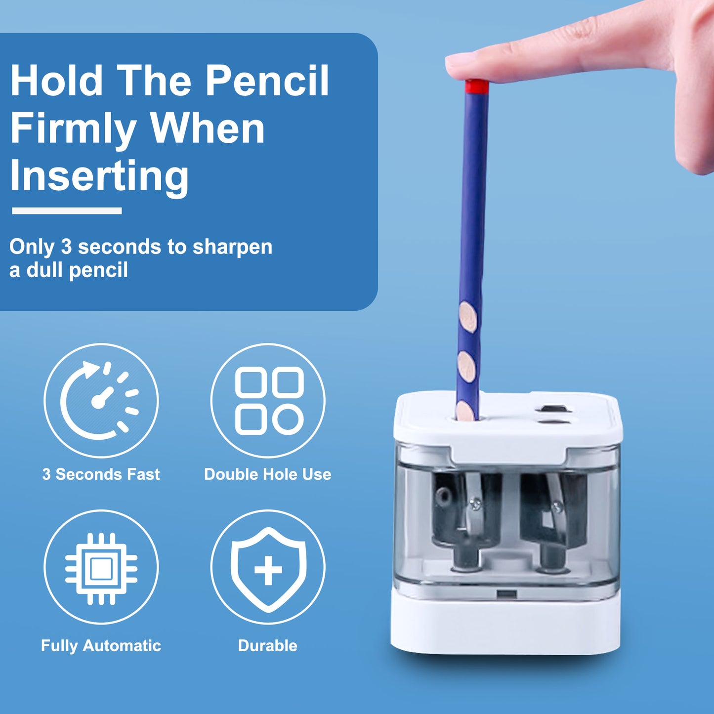 Electric Pencil Sharpener - Battery-Operated, Dual Hole Design