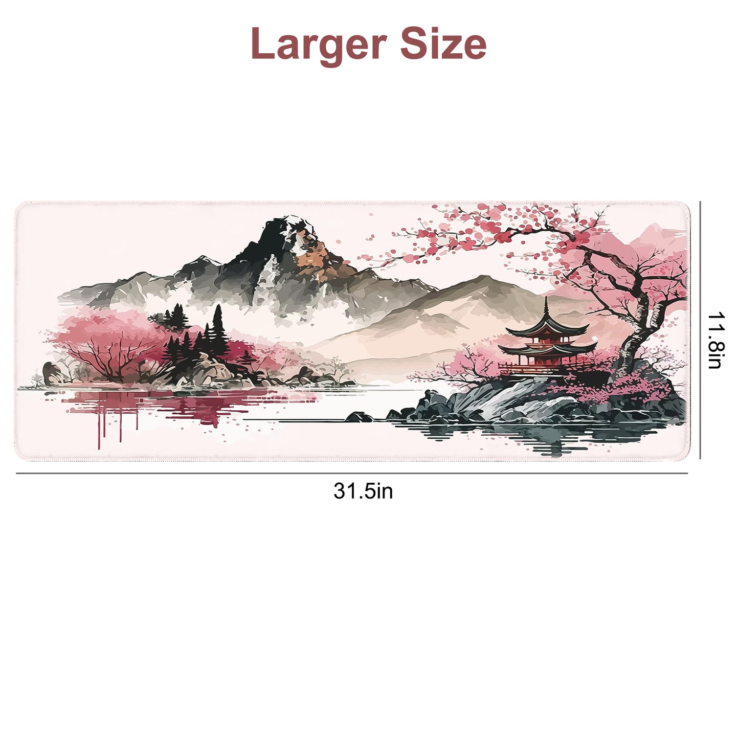 Watercolor Cherry Blossom Desk Large Mouse Pad - For Desk, Keyboard Mat Kawaii Black Cat Flower Mouse Pad Green Desk Mat Desk Decor With Stitched Edges Non-Slip Large Computer Mat 31.5 x 11.8 in