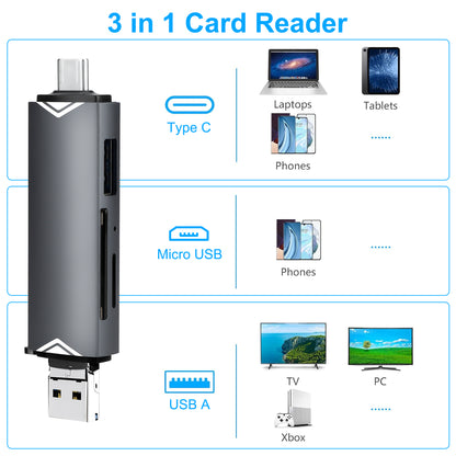 6 in 1 OTG Connector Memory Card Adapter - Dual Slot USB 3.0/USB C/Micro USB OTG Memory Card TF/SD/Micro SD/SDXC/Micro SDXC/Micro SDHC (Gray)