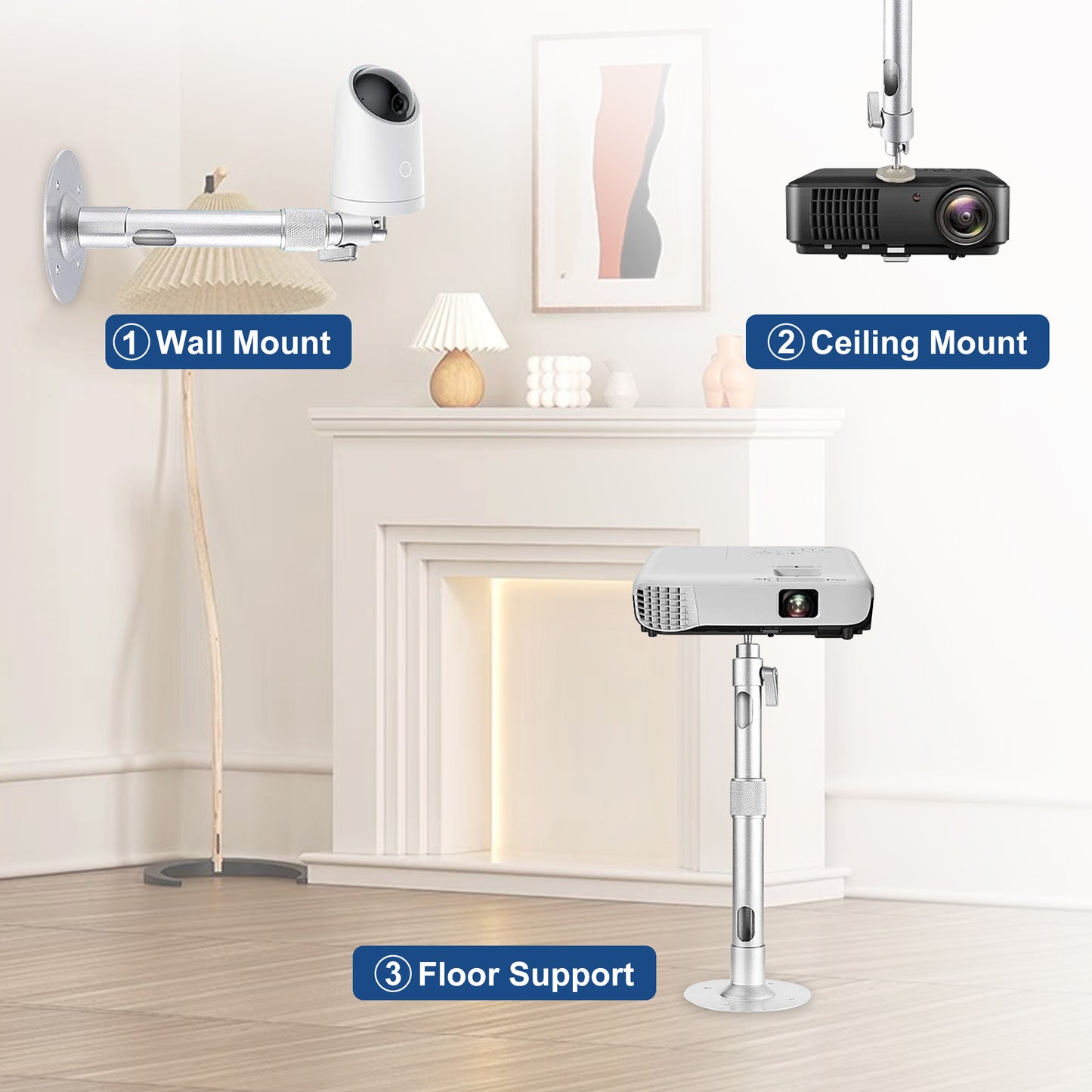 360° Rotatable Universal Extendable Projector Mount - Height Adjustable 10.83" to 19.69", Load Capacity 11 lbs,Ideal for Wall or Ceiling Installation