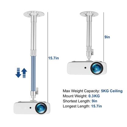 360° Rotatable Universal Extendable Projector Mount - Height Adjustable 10.83" to 19.69", Load Capacity 11 lbs,Ideal for Wall or Ceiling Installation