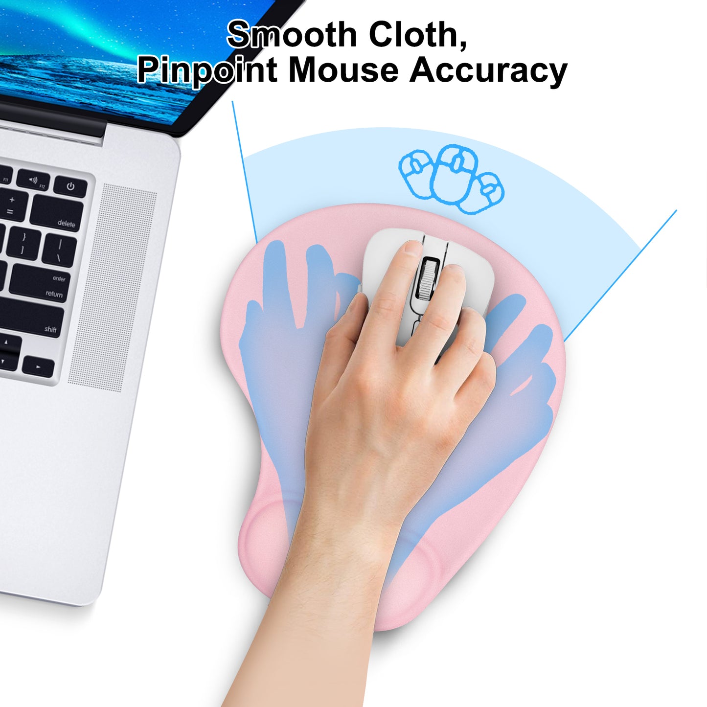 Ergonomic Mouse Pad with Gel Wrist Support - Anti-Slip Gaming Mouse Mat rubber base for stable operation for gamers, office workers, and anyone who spends long hours on their computer (Pink)