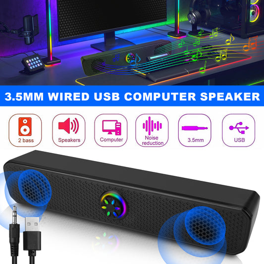RGB 3.5mm Computer Speaker Sound Bar – 6W Wired Bass Audio with USB Power, for Gaming, Home, Outdoor, Party