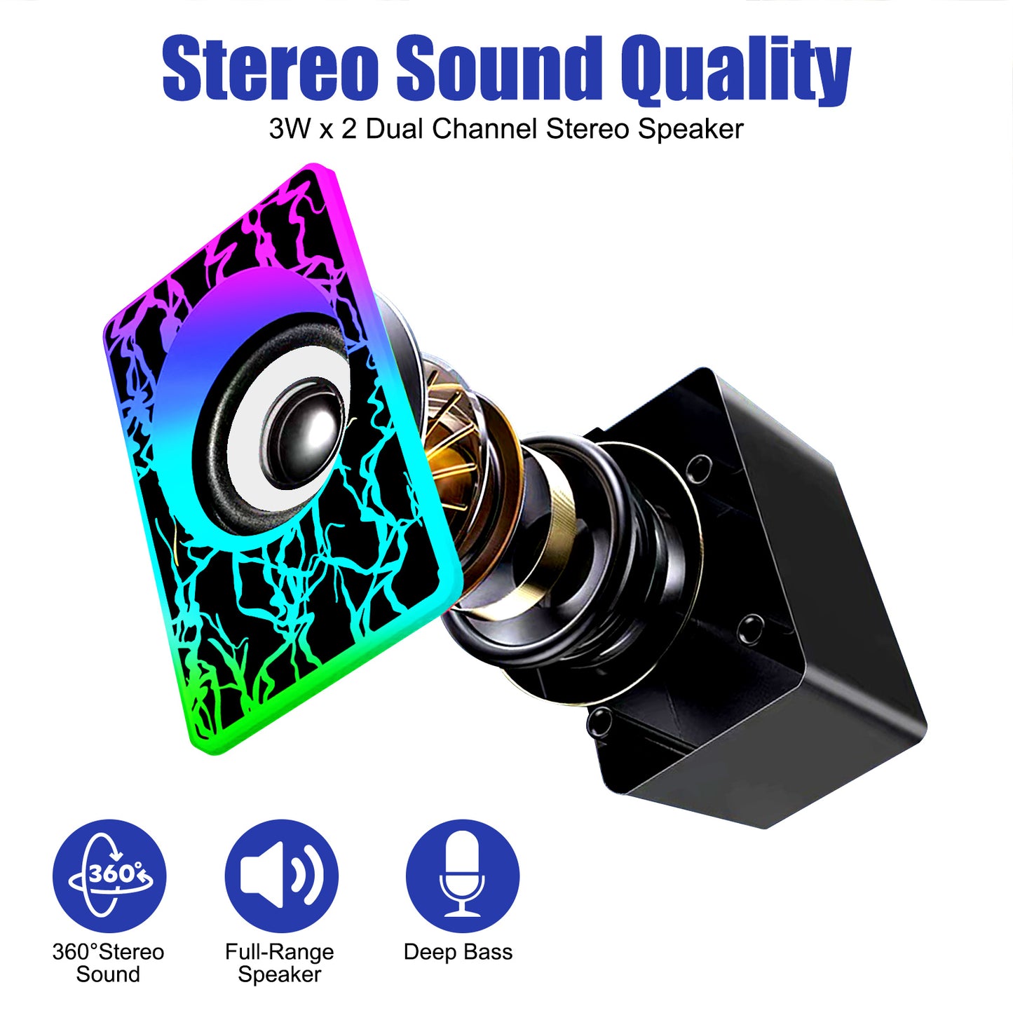 RGB Lighting usb wired small computer speakers - Subwoofer Stereo Bass Sound 3.5mm,for desktops laptops smartphones tablets