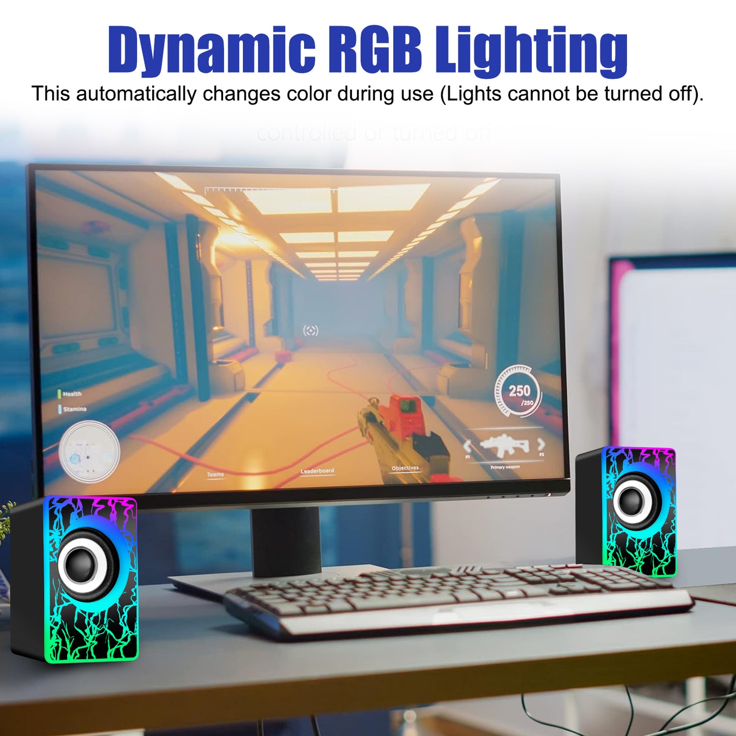 RGB Lighting usb wired small computer speakers - Subwoofer Stereo Bass Sound 3.5mm,for desktops laptops smartphones tablets