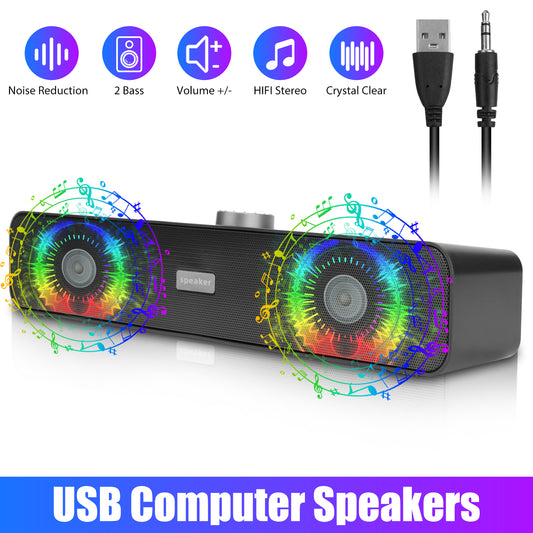 3.5mm USB Wired Computer Speakers – 6W Stereo Bass Soundbar with Anti-Magnetic Technology for Desktop and Laptop (Black)