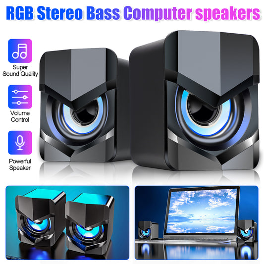 RGB Lighting usb wired small Computer Speakers - 6W Output, 360° Subwoofer Coverage, Convenient Volume Control，Perfect for Gaming, Movies, and Music Enthusiasts